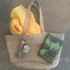 Beach bag with Sheel tassel hemp scarf and book
