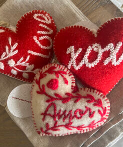 red embroidered hearts