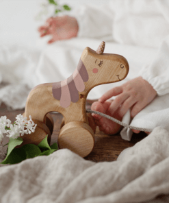 wood unicorn pull toy